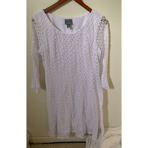 Rabbit Designs Elegant Dress Size 14 Crochet Overlay White Flare Bell Sleeves